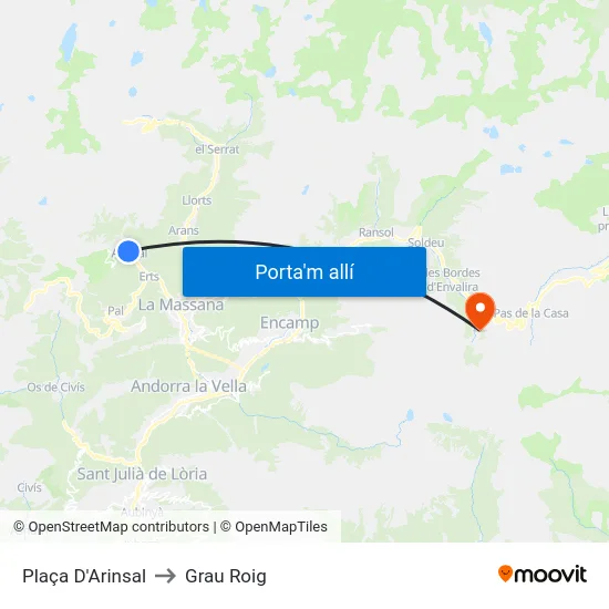 Plaça D'Arinsal to Grau Roig map
