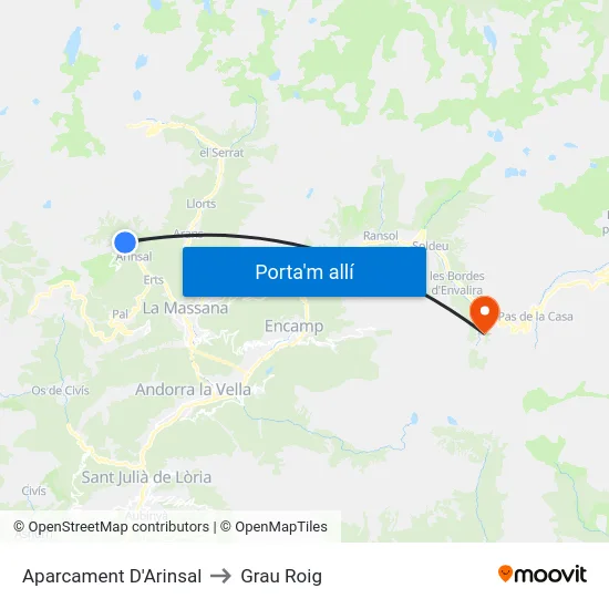 Aparcament D'Arinsal to Grau Roig map