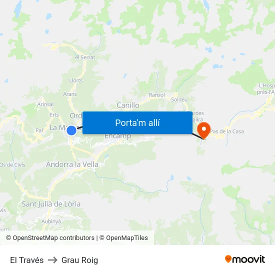 El Través to Grau Roig map