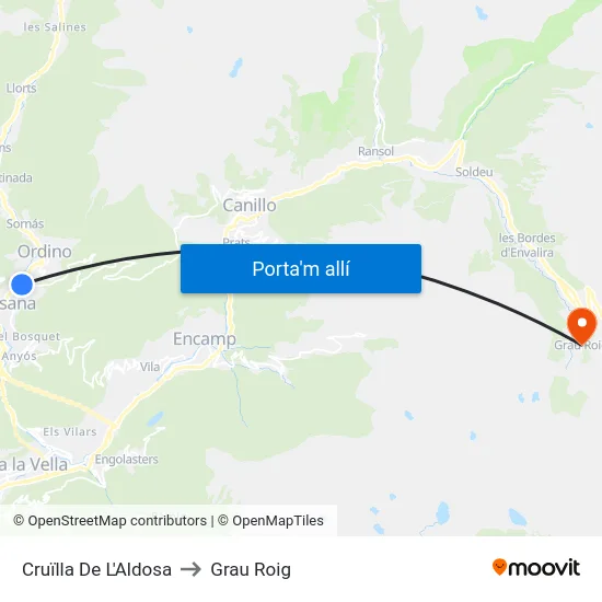Cruïlla De L'Aldosa to Grau Roig map