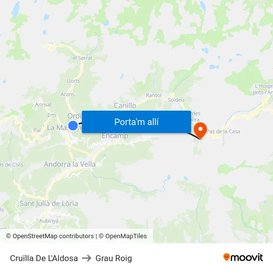 Cruïlla De L'Aldosa to Grau Roig map