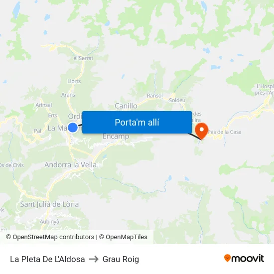 La Pleta De L'Aldosa to Grau Roig map