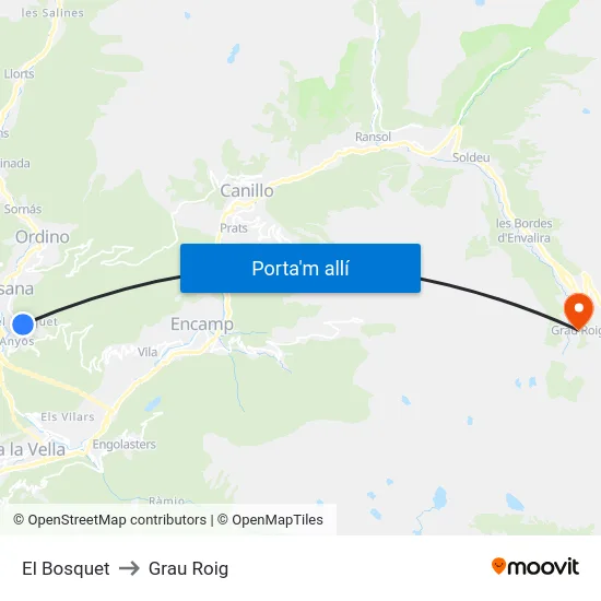 Bellviure to Grau Roig map