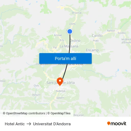 Hotel Antic to Universitat D'Andorra map