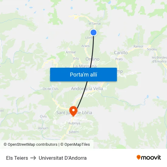 Els Teiers to Universitat D'Andorra map