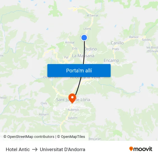 Hotel Antic to Universitat D'Andorra map