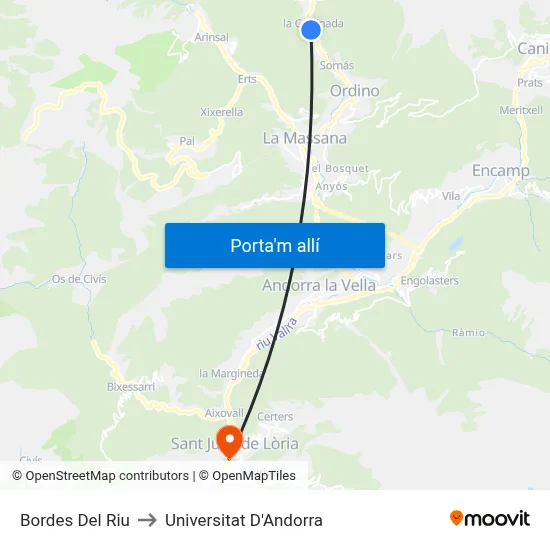 Bordes Del Riu to Universitat D'Andorra map