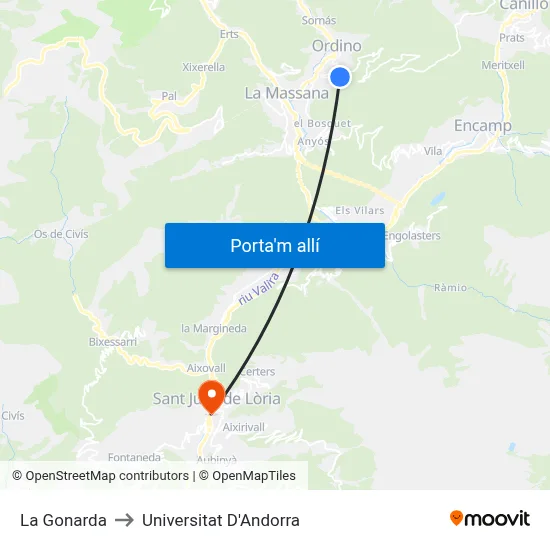 La Gonarda to Universitat D'Andorra map