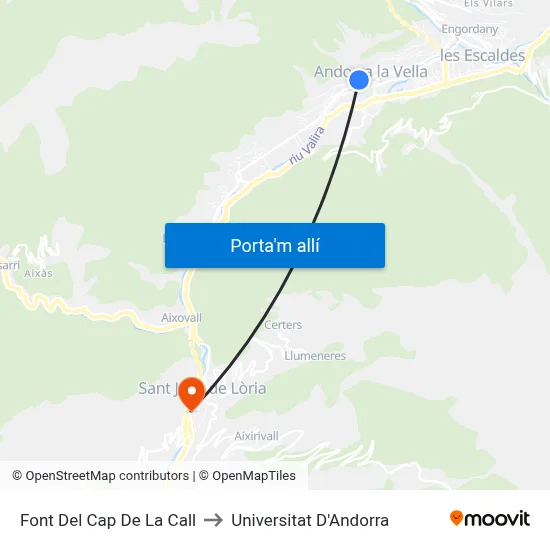 Font Del Cap De La Call to Universitat D'Andorra map