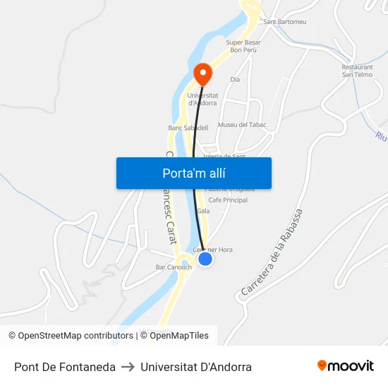 Pont De Fontaneda to Universitat D'Andorra map