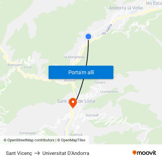 Sant Vicenç to Universitat D'Andorra map