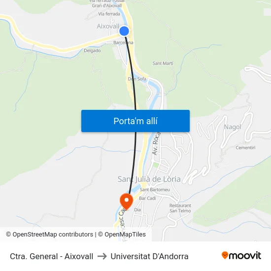 Ctra. General - Aixovall to Universitat D'Andorra map