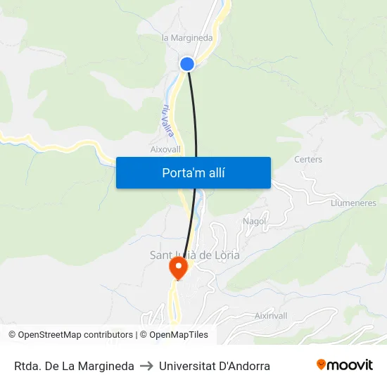 Rtda. De La Margineda to Universitat D'Andorra map