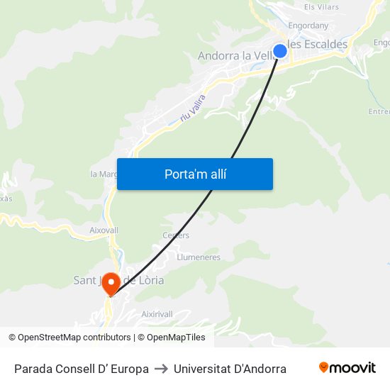 Parada Consell D’ Europa to Universitat D'Andorra map