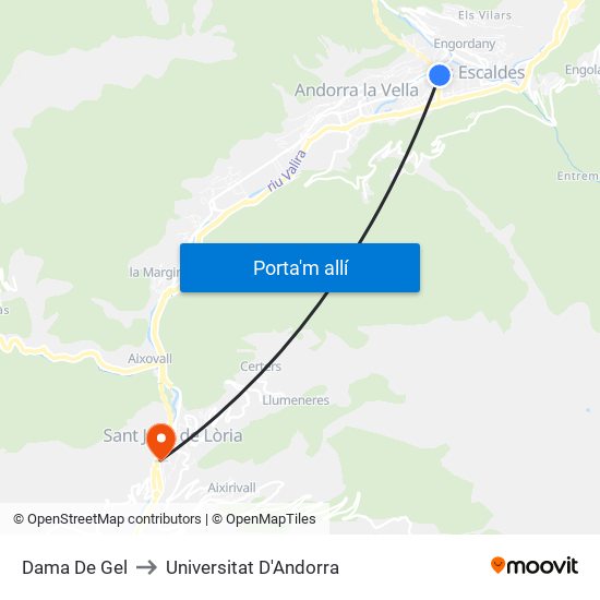 Dama De Gel to Universitat D'Andorra map