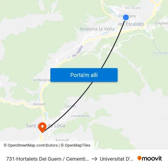 731-Hortalets Del Guem / Cementiri Del Pessebre to Universitat D'Andorra map