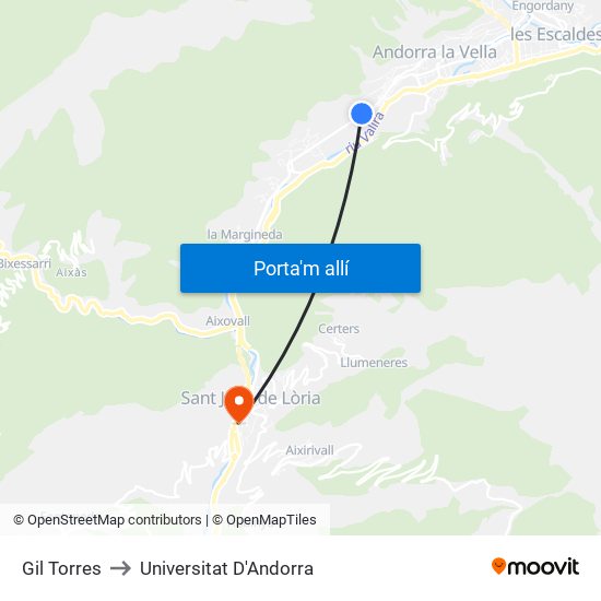 Gil Torres to Universitat D'Andorra map