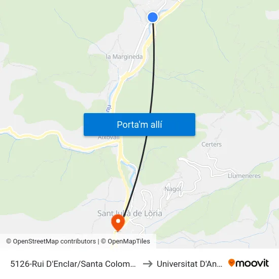 5126-Rui D'Enclar/Santa Coloma Pobles to Universitat D'Andorra map