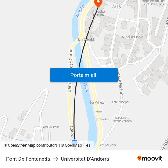 Pont De Fontaneda to Universitat D'Andorra map