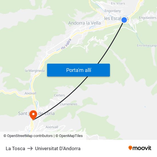 La Tosca to Universitat D'Andorra map