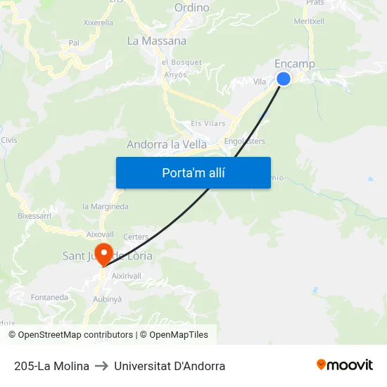 205-La Molina to Universitat D'Andorra map