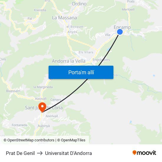 Prat De Genil to Universitat D'Andorra map