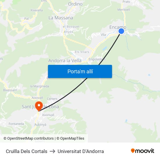 Cruïlla Dels Cortals to Universitat D'Andorra map