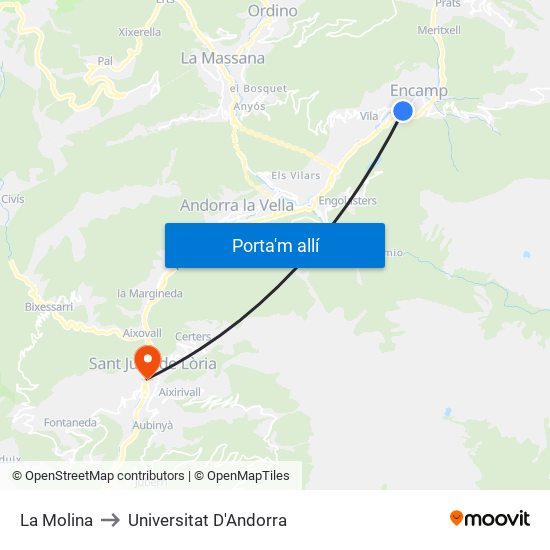 La Molina to Universitat D'Andorra map