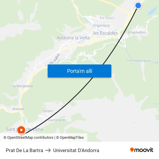 Prat De La Bartra to Universitat D'Andorra map