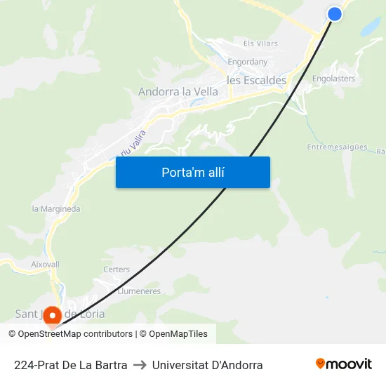 224-Prat De La Bartra to Universitat D'Andorra map