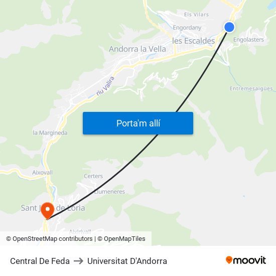 Central De Feda to Universitat D'Andorra map