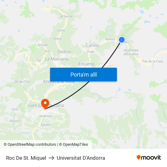 Roc De St. Miquel to Universitat D'Andorra map