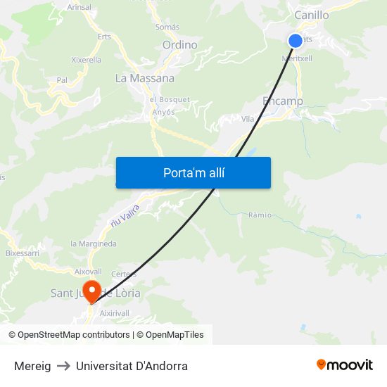 Mereig to Universitat D'Andorra map