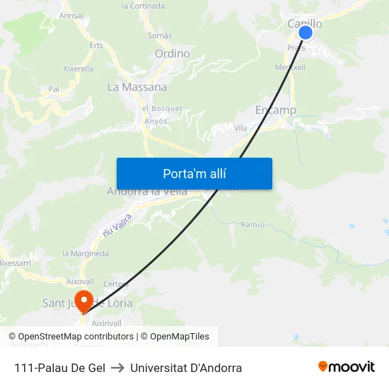 111-Palau De Gel to Universitat D'Andorra map