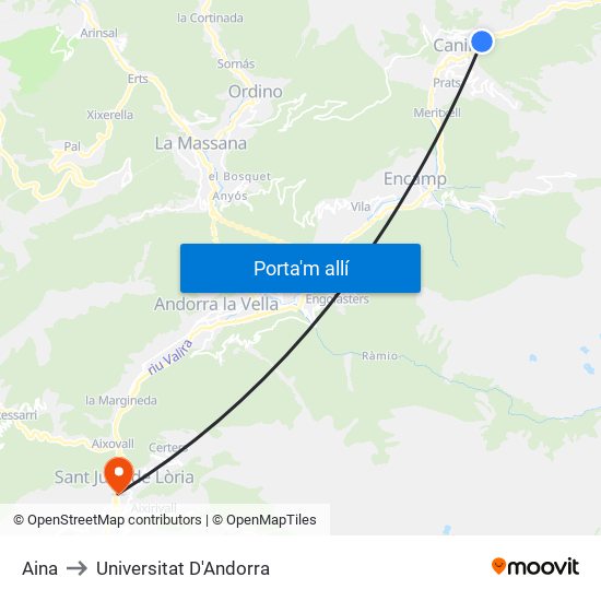 Aina to Universitat D'Andorra map