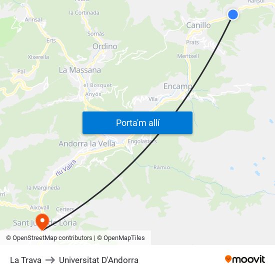 La Trava to Universitat D'Andorra map