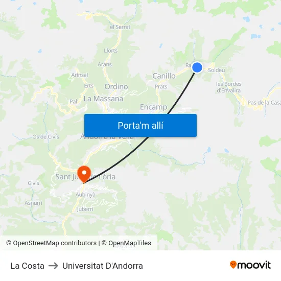 143-La Costa to Universitat D'Andorra map
