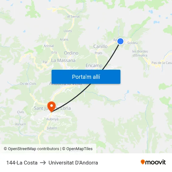 144-La Costa to Universitat D'Andorra map
