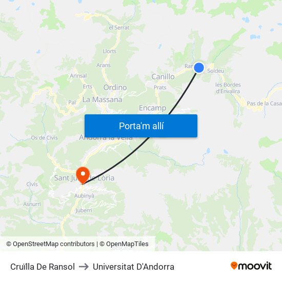 Cruïlla De Ransol to Universitat D'Andorra map