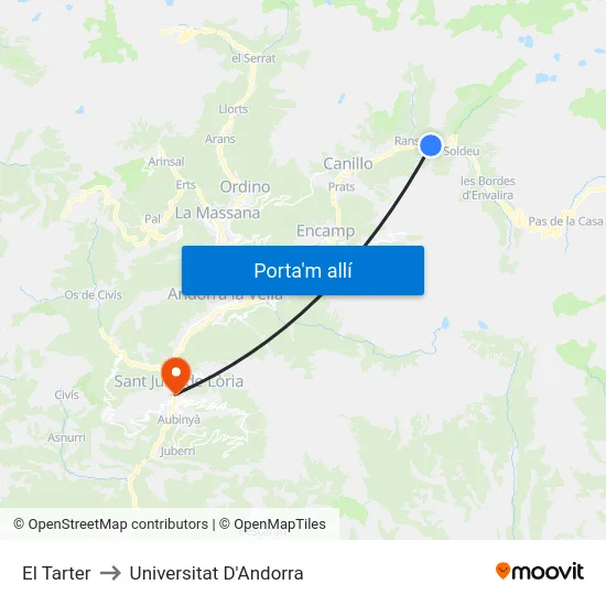 151-El Tarter to Universitat D'Andorra map