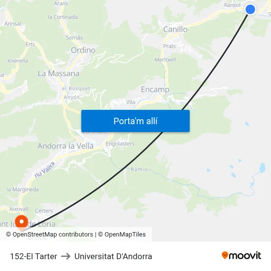152-El Tarter to Universitat D'Andorra map