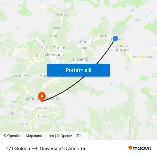 171-Soldeu to Universitat D'Andorra map