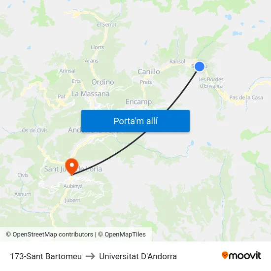 173-Sant Bartomeu to Universitat D'Andorra map