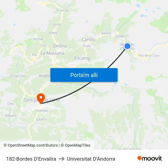 182-Bordes D'Envalira to Universitat D'Andorra map
