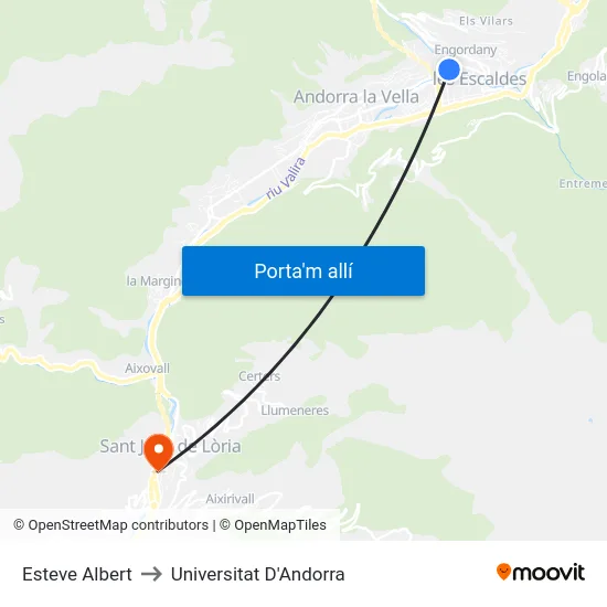 722-Esteve Albert to Universitat D'Andorra map