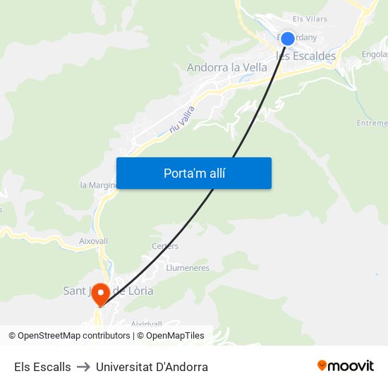 Els Escalls to Universitat D'Andorra map