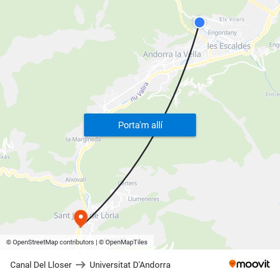 Canal Del Lloser to Universitat D'Andorra map