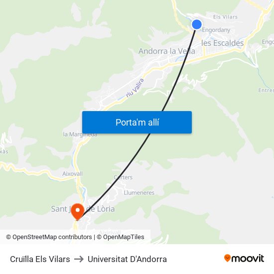 Cruïlla Els Vilars to Universitat D'Andorra map