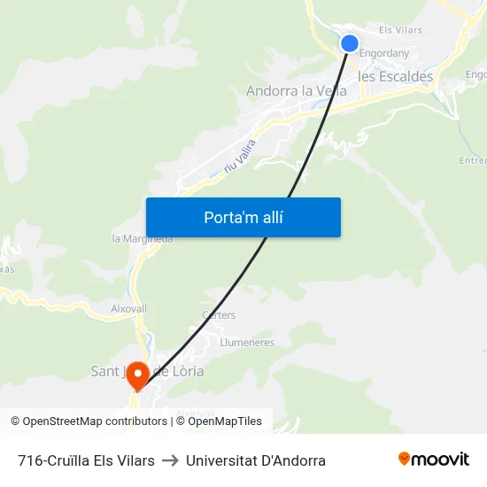 716-Cruïlla Els Vilars to Universitat D'Andorra map