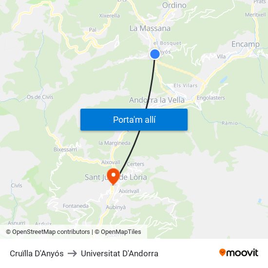Cruïlla D'Anyós to Universitat D'Andorra map